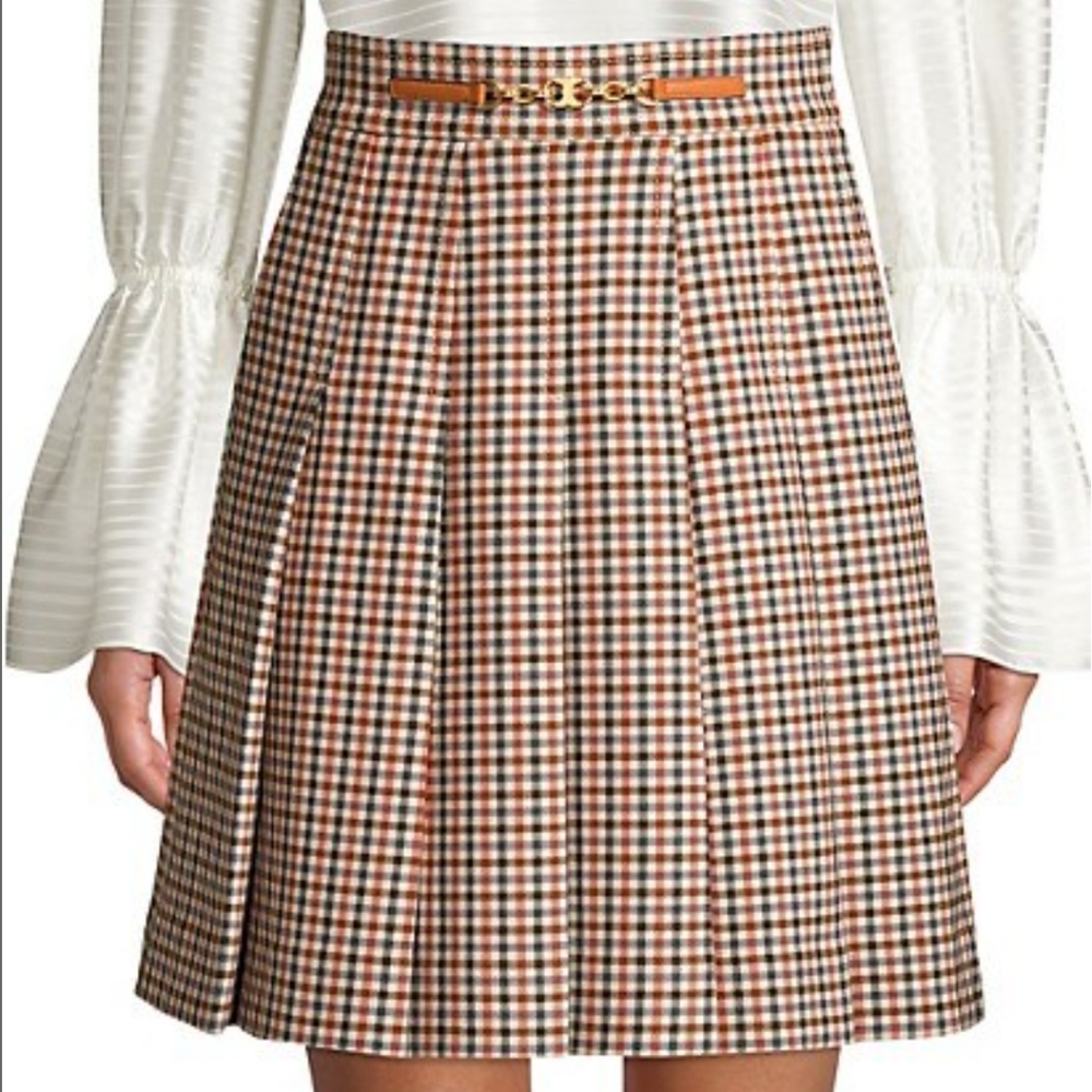 Tory Burch Pleated Check Mini Skirt - Picture 3 of 10